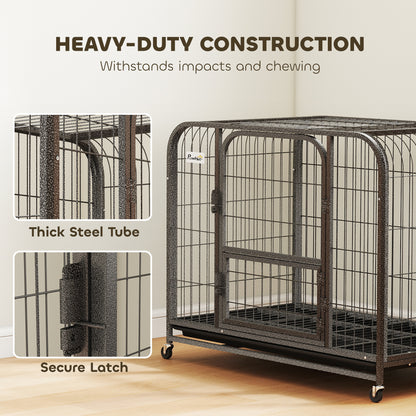 Heavy Duty Dog Crate, Large Dog Cage with Wheels and Tray