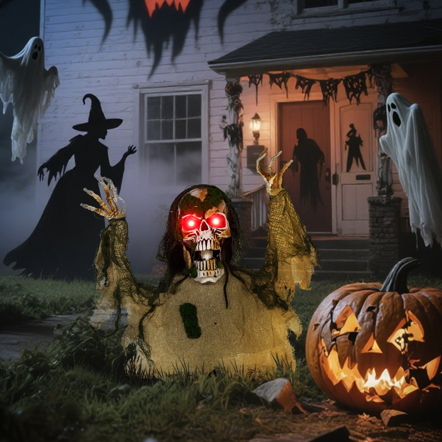 Voice Activated Halloween Animatronics Skeleton, Battery Operated