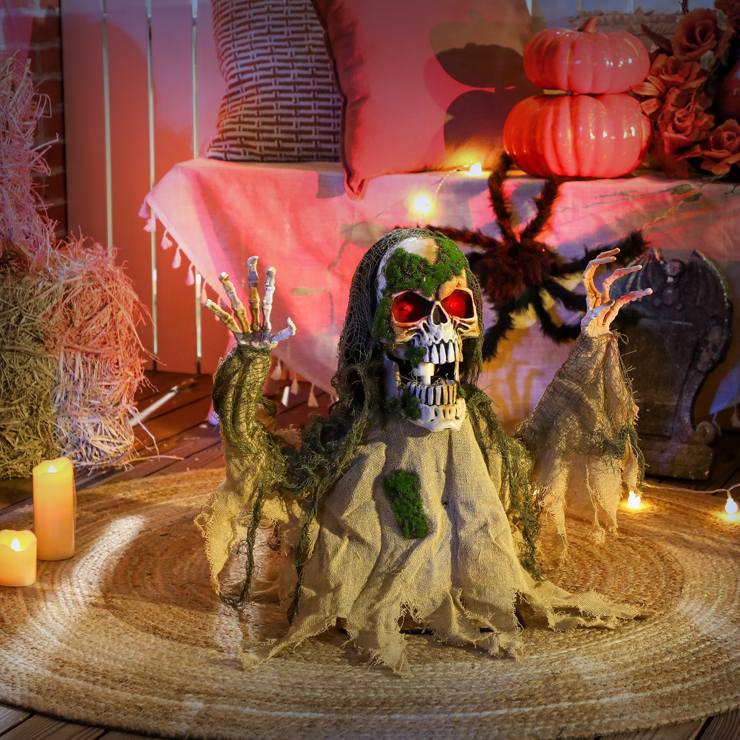 Voice Activated Halloween Animatronics Skeleton, Battery Operated
