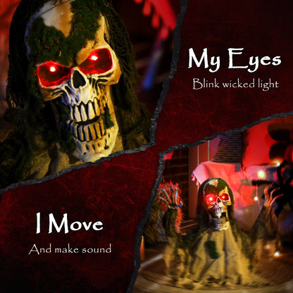 Voice Activated Halloween Animatronics Skeleton, Battery Operated