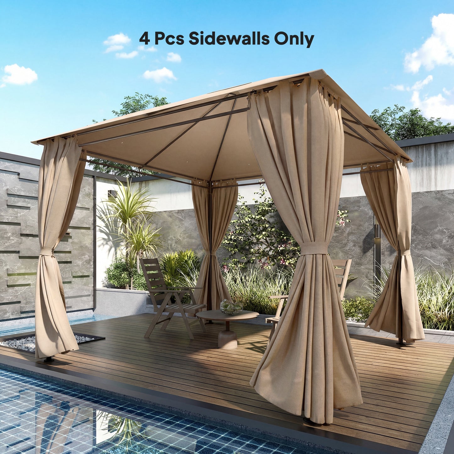 3 x 3 m Gazebo Replacement Curtains Privacy Panel Set, 4 Panels