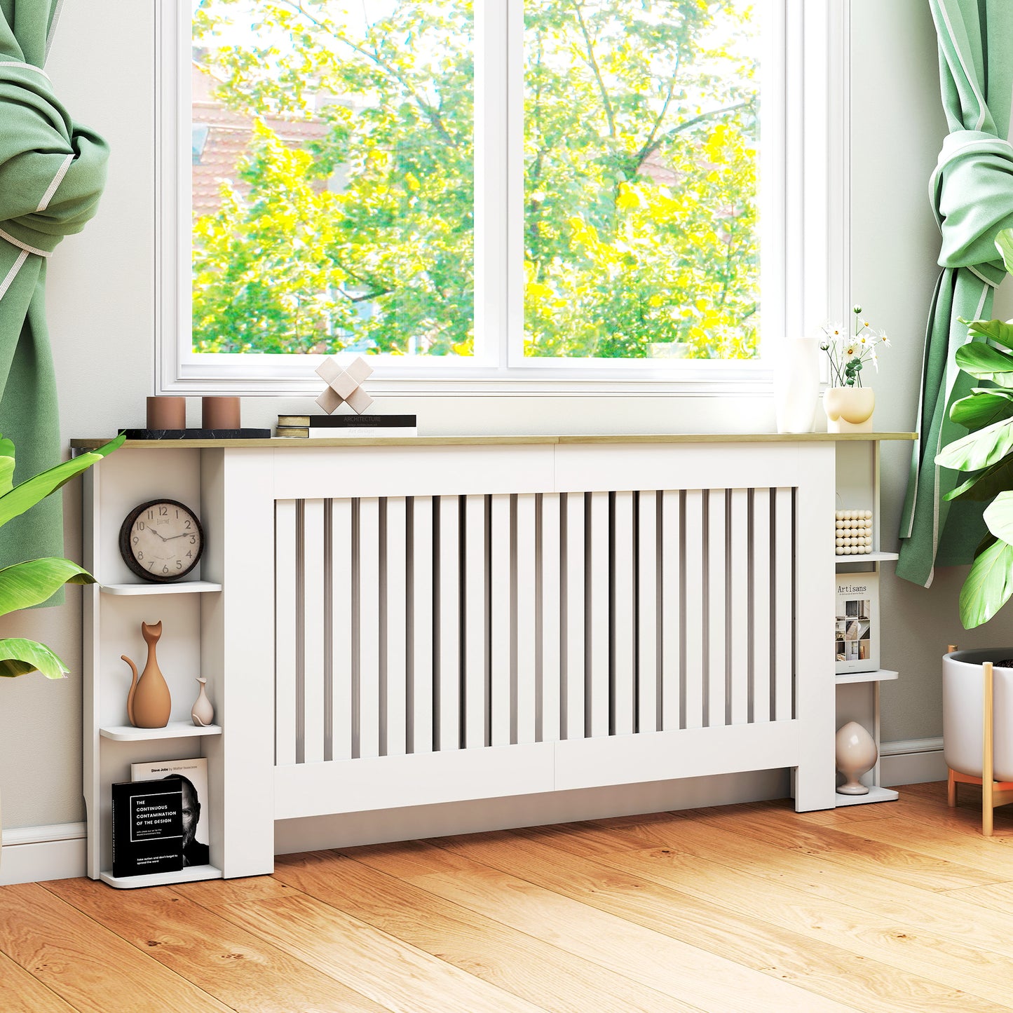 Vertical Slatted Heater Cover for Living Room, Extra Larg, White