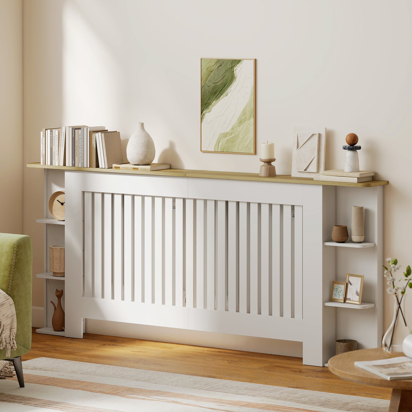 Vertical Slatted Heater Cover for Living Room, Extra Larg, White