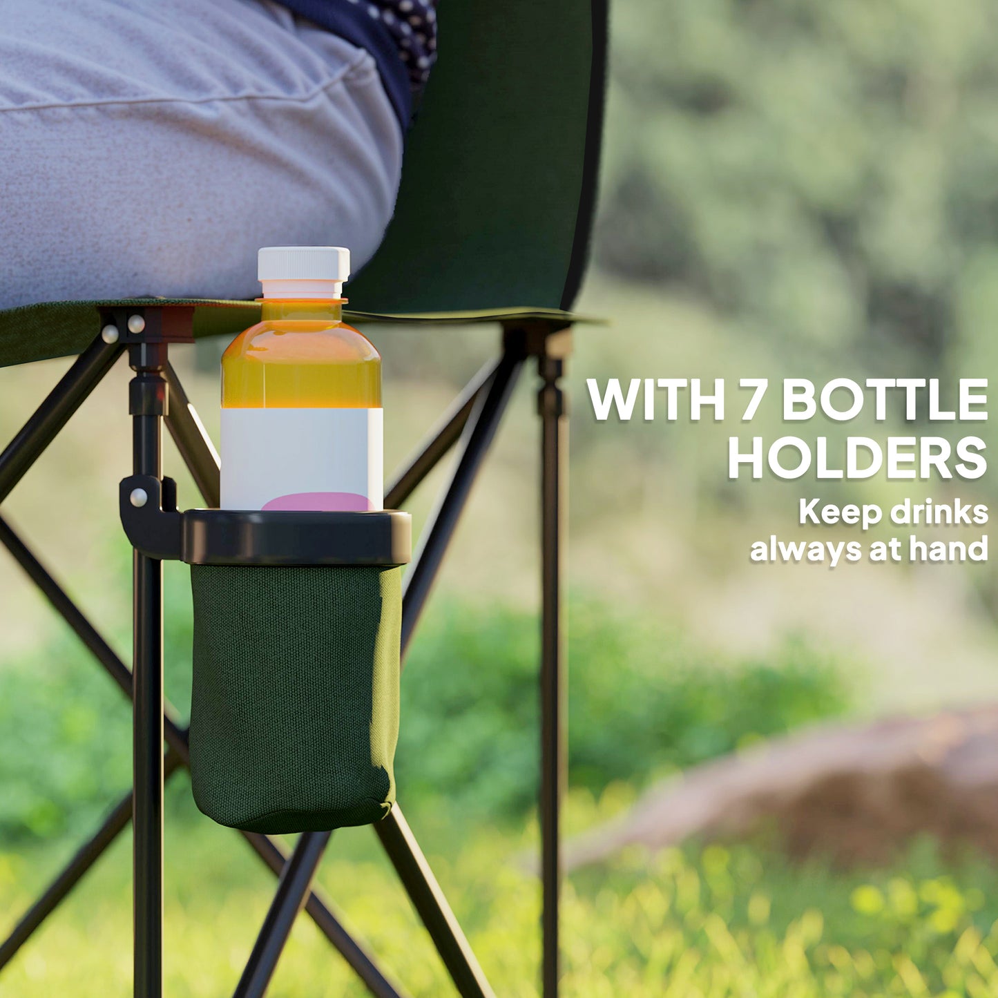 6 Seater Folding Bench Camping Chair with Cup Holder, Green