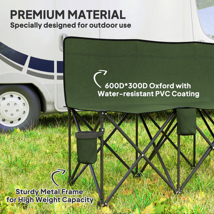 6 Seater Folding Bench Camping Chair with Cup Holder, Green