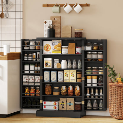 Kitchen Cupboard w/ 5 Tiers, 12 Spice Racks, Kitchen Storage Cabinet