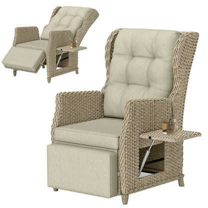 Rattan Garden Recliner Chair with Flip Table, Brown