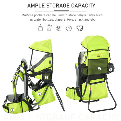 Baby Hiking Backpack Carrier w/ Detachable Rain Cover for Toddlers Green