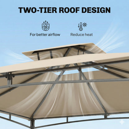 Outsunny 3 x 3 m Gazebo, Outdoor Gazebo Canopy with 2-Tier Roof, Khaki