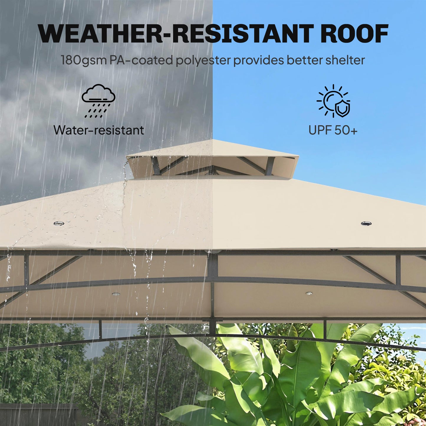 Outsunny 3 x 3 m Gazebo, Outdoor Gazebo Canopy with 2-Tier Roof, Khaki
