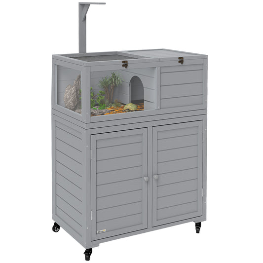 PawHut Tortoise House with Storage Cabinet, Lamp Holder, Openable Top