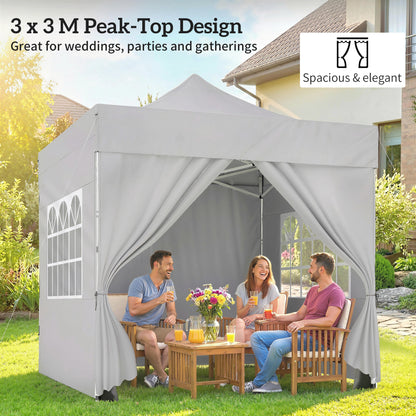 3 x 3 m Heavy Duty Pop Up Gazebo with Sides, UPF50+ Marquee Gazebo