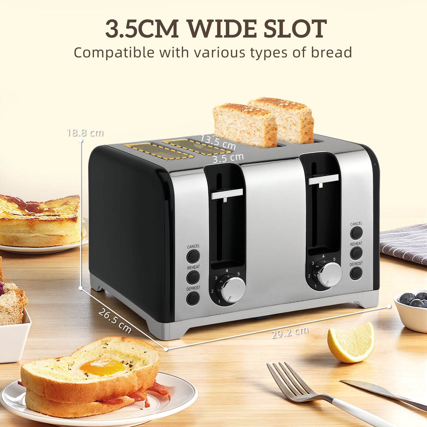 4 Slice Wide Slot Toaster and 1.7L Rapid Boil Kettle Set, Black