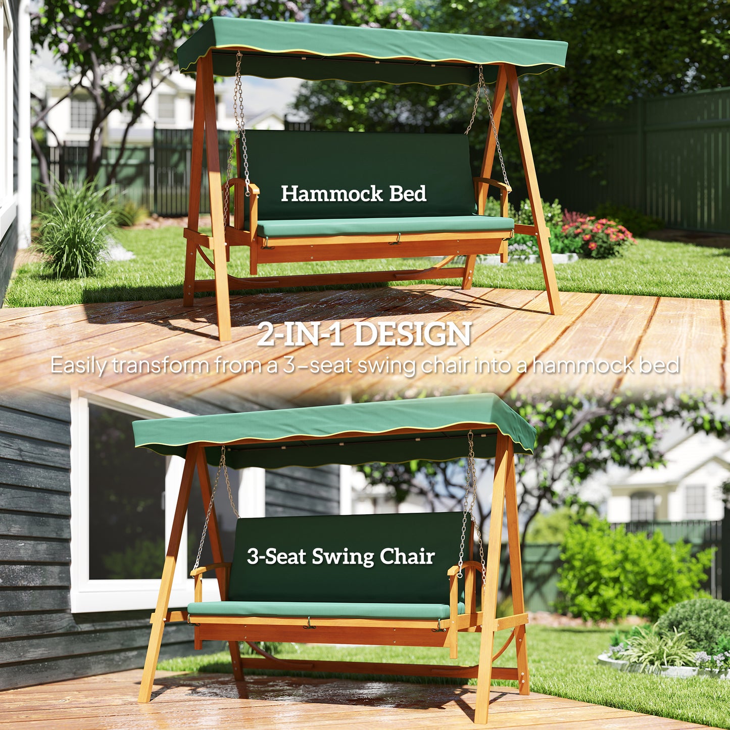 3 Seater Wooden Garden Swing Chair Seat Hammock Bench Lounger Bed