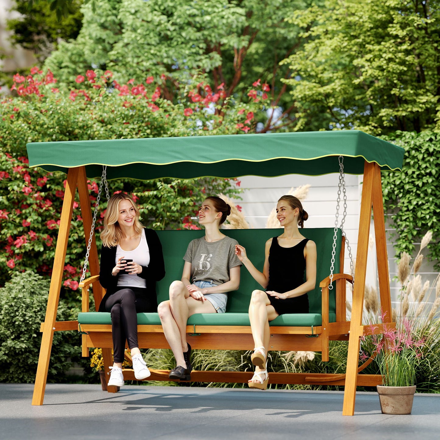 3 Seater Wooden Garden Swing Chair Seat Hammock Bench Lounger Bed