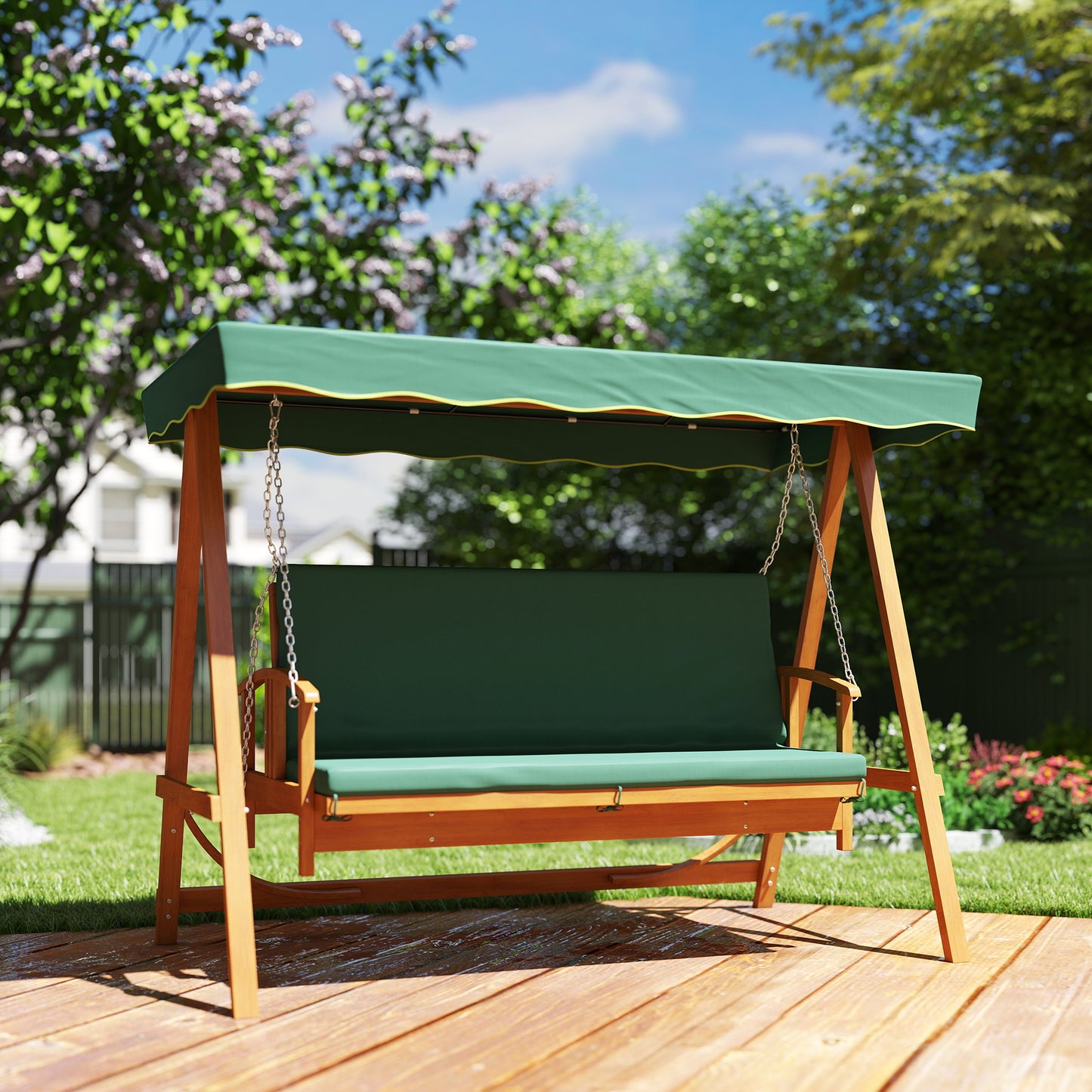 3 Seater Wooden Garden Swing Chair Seat Hammock Bench Lounger Bed