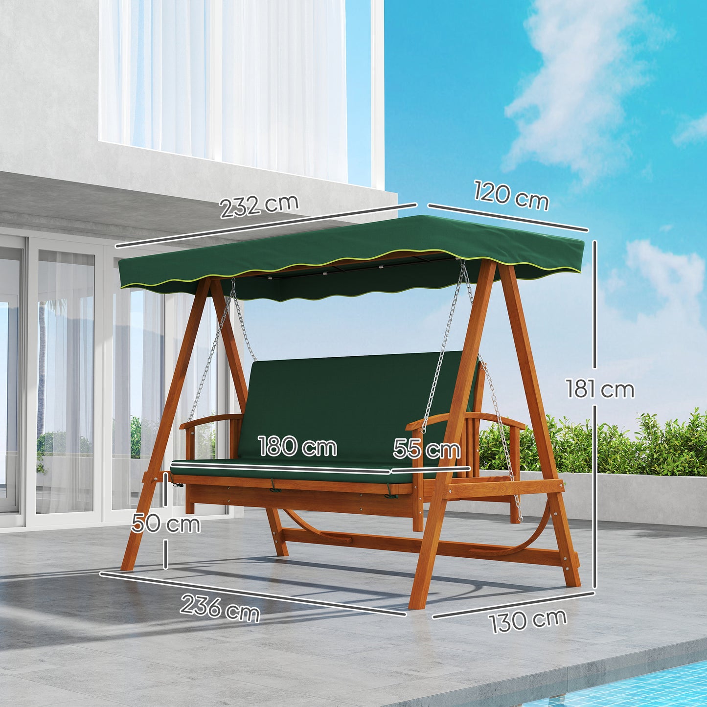 3 Seater Wooden Garden Swing Chair Seat Hammock Bench Lounger Bed