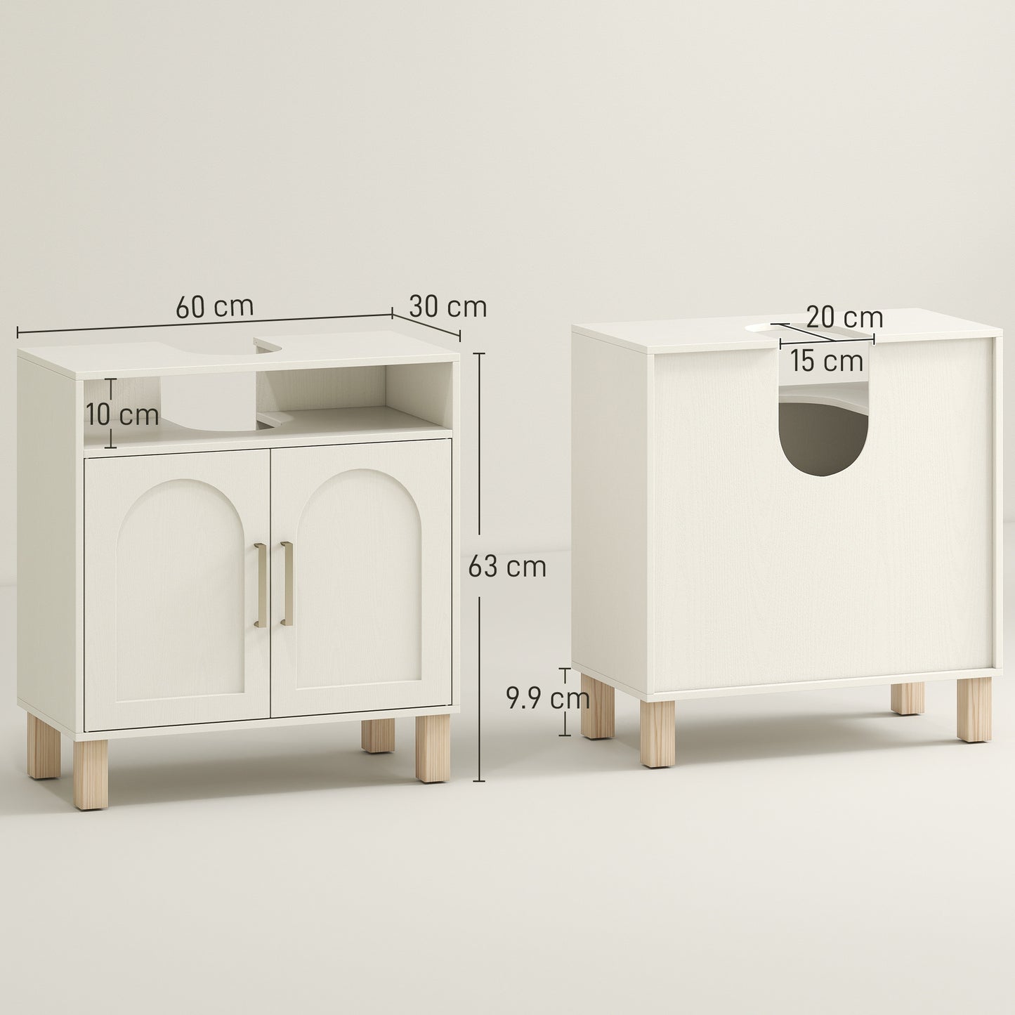 Under Sink Bathroom Cabinet for Basin without Pedestal, Cream White