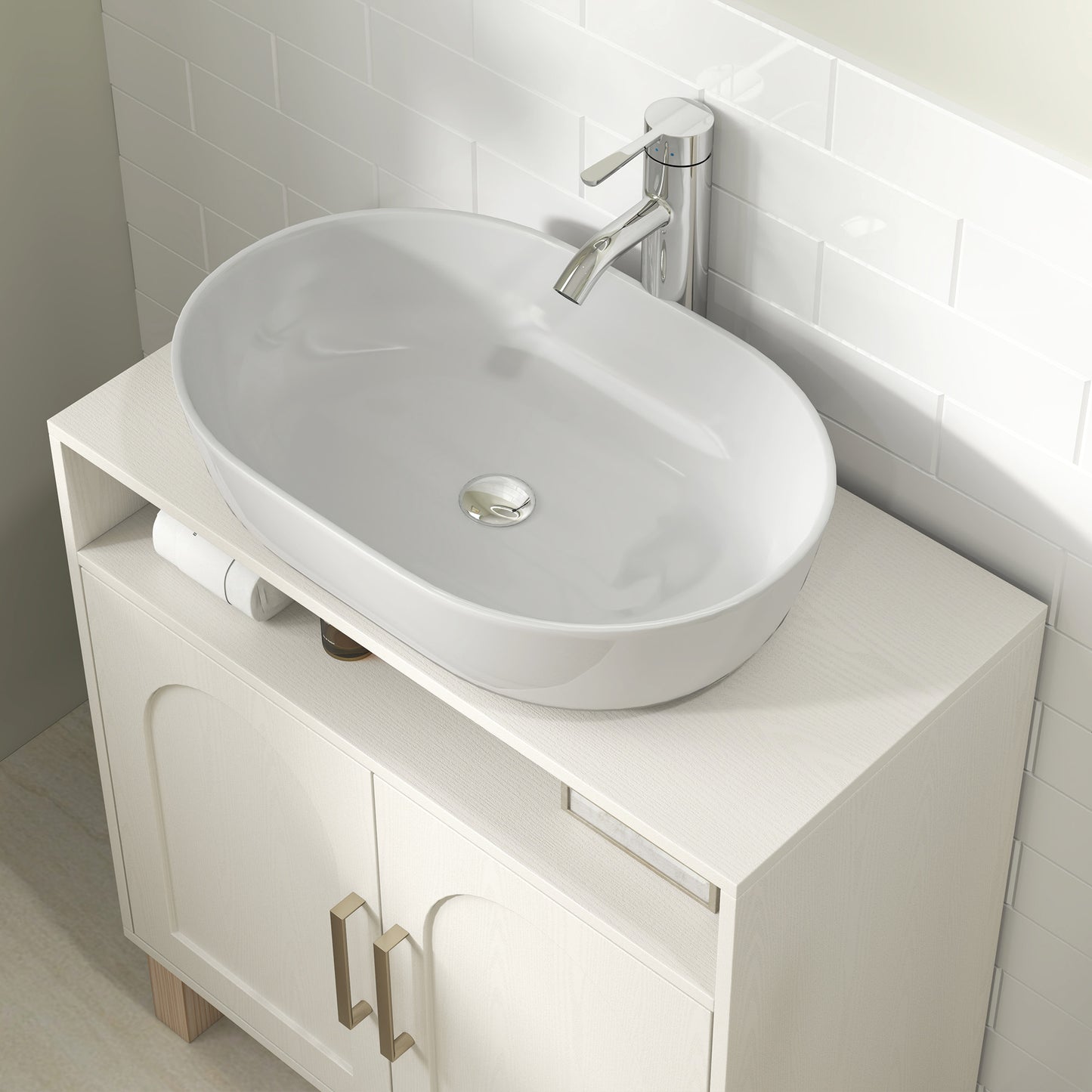 Under Sink Bathroom Cabinet for Basin without Pedestal, Cream White