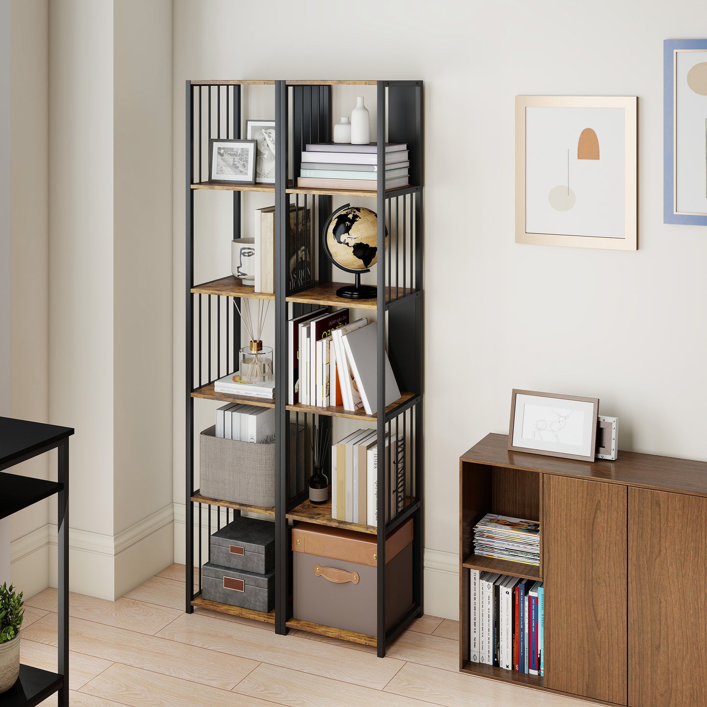 5-Tier Bookshelf, Freestanding Display Storage Unit, Rustic Brown