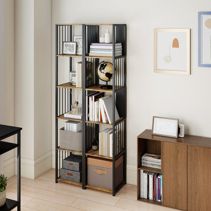 5-Tier Bookshelf, Freestanding Display Storage Unit, Rustic Brown