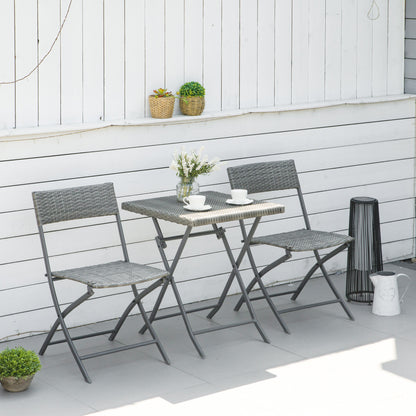 3PC Bistro Set Rattan Furniture Garden Folding Chair Table Grey