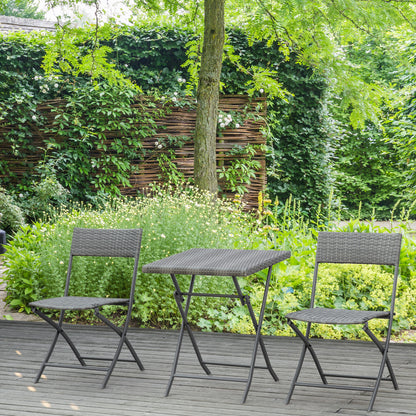 3PC Bistro Set Rattan Furniture Garden Folding Chair Table Grey