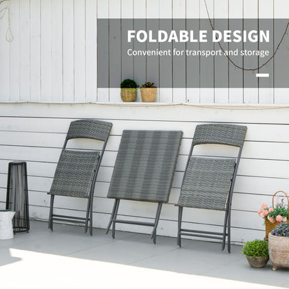 3PC Bistro Set Rattan Furniture Garden Folding Chair Table Grey