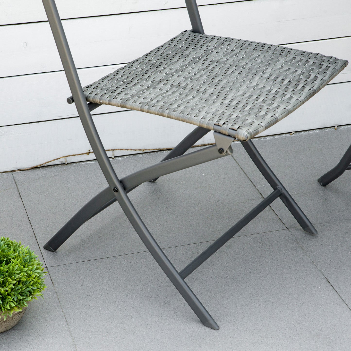 3PC Bistro Set Rattan Furniture Garden Folding Chair Table Grey