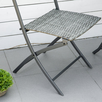 3PC Bistro Set Rattan Furniture Garden Folding Chair Table Grey