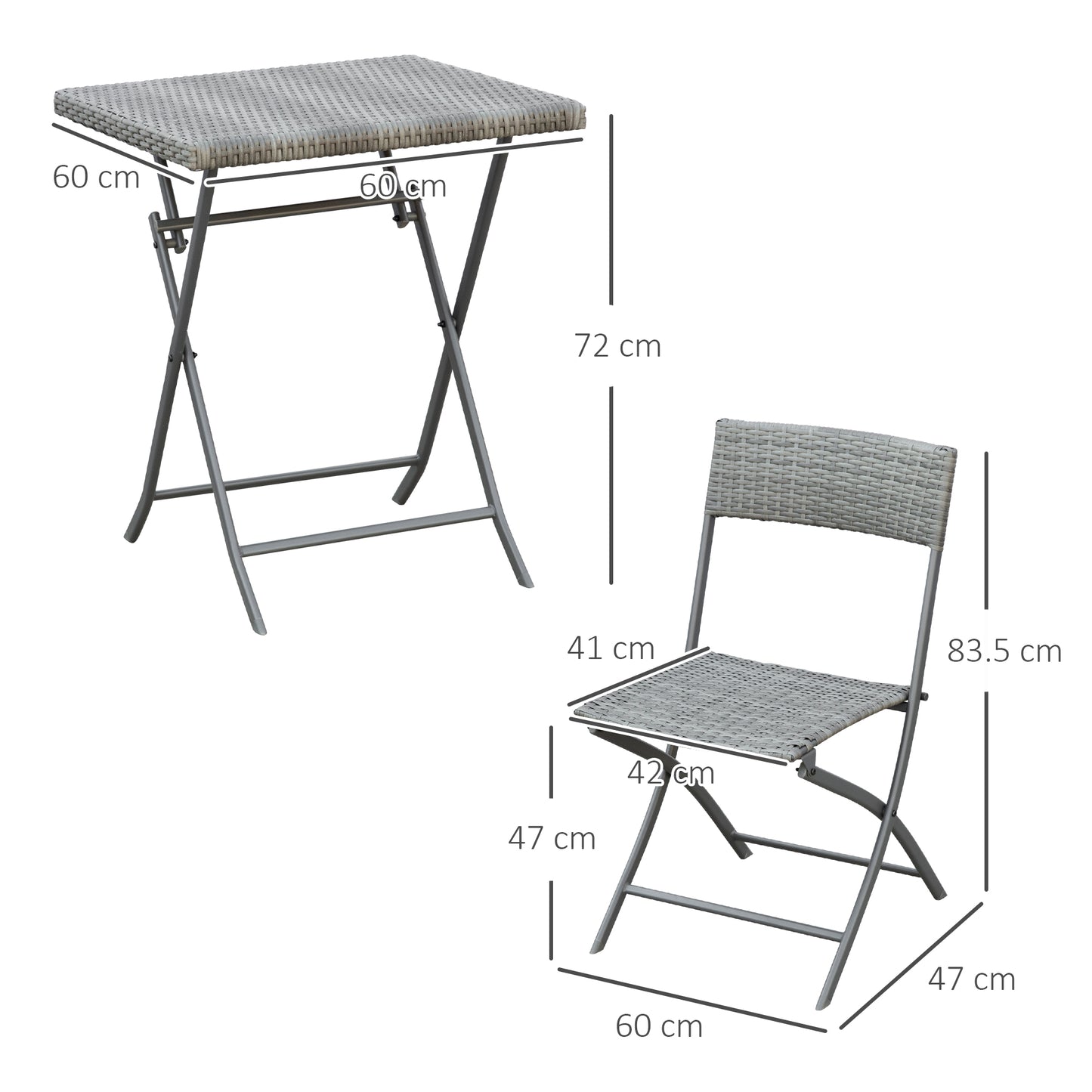 3PC Bistro Set Rattan Furniture Garden Folding Chair Table Grey