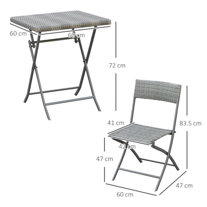 3PC Bistro Set Rattan Furniture Garden Folding Chair Table Grey