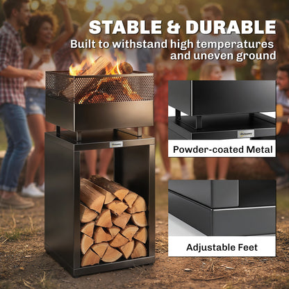 Outdoor Fire Pit with Wood Storage 87 cm Black