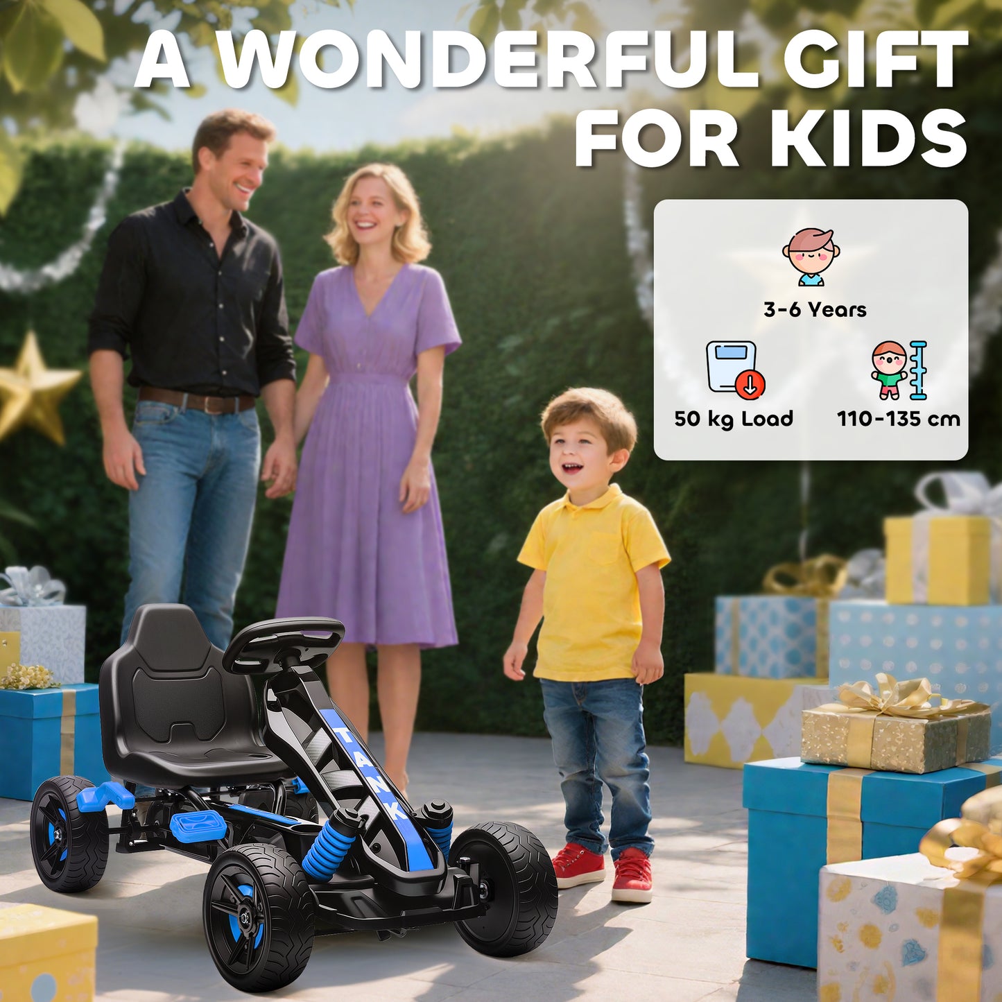 Pedal Go Kart with Automatic Clutch, for Ages 3-6 Years, Blue