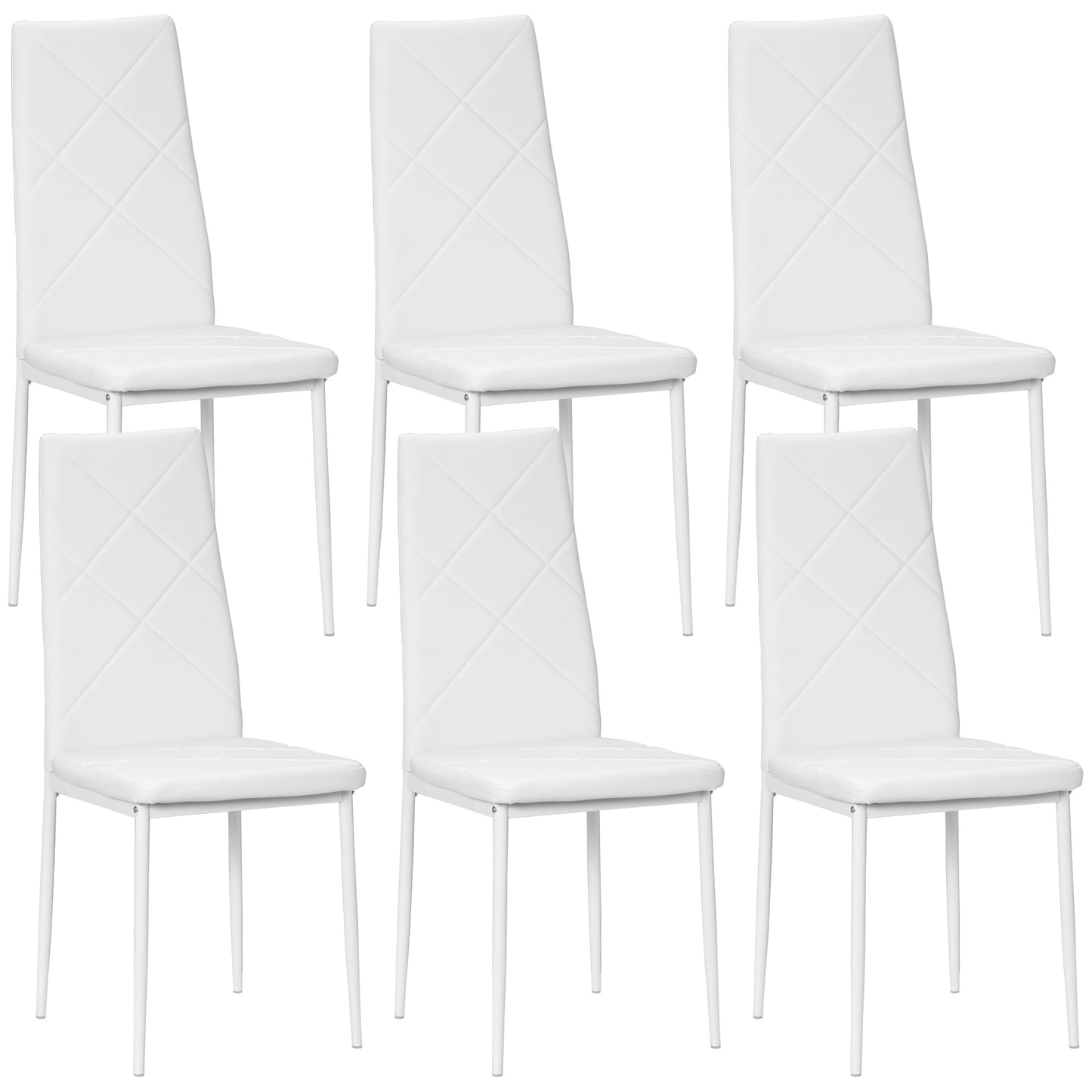 6-Pieces Dining Chairs, Faux Leather Kitchen Chairs, White