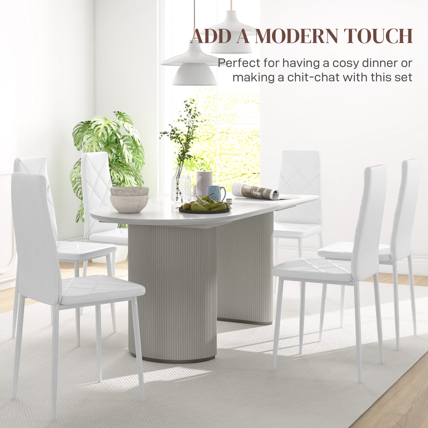 6-Pieces Dining Chairs, Faux Leather Kitchen Chairs, White