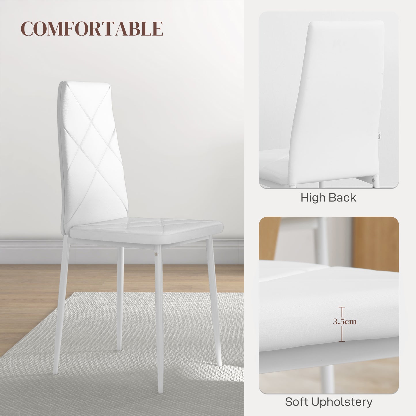 6-Pieces Dining Chairs, Faux Leather Kitchen Chairs, White