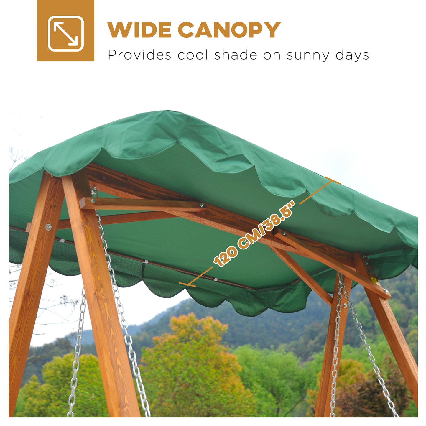 3-Seater Wooden Garden Swing Chair Seat Bench, Green