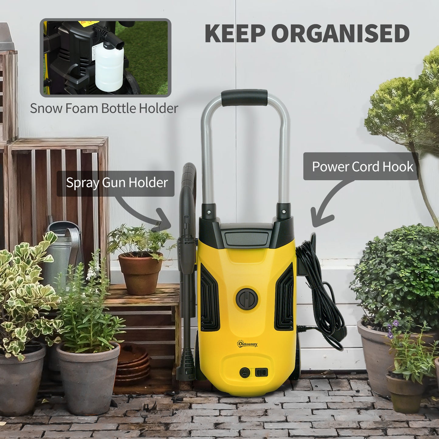 1800W Power Washer 150 Bar Pressure with Adjustable Nozzle, Yellow