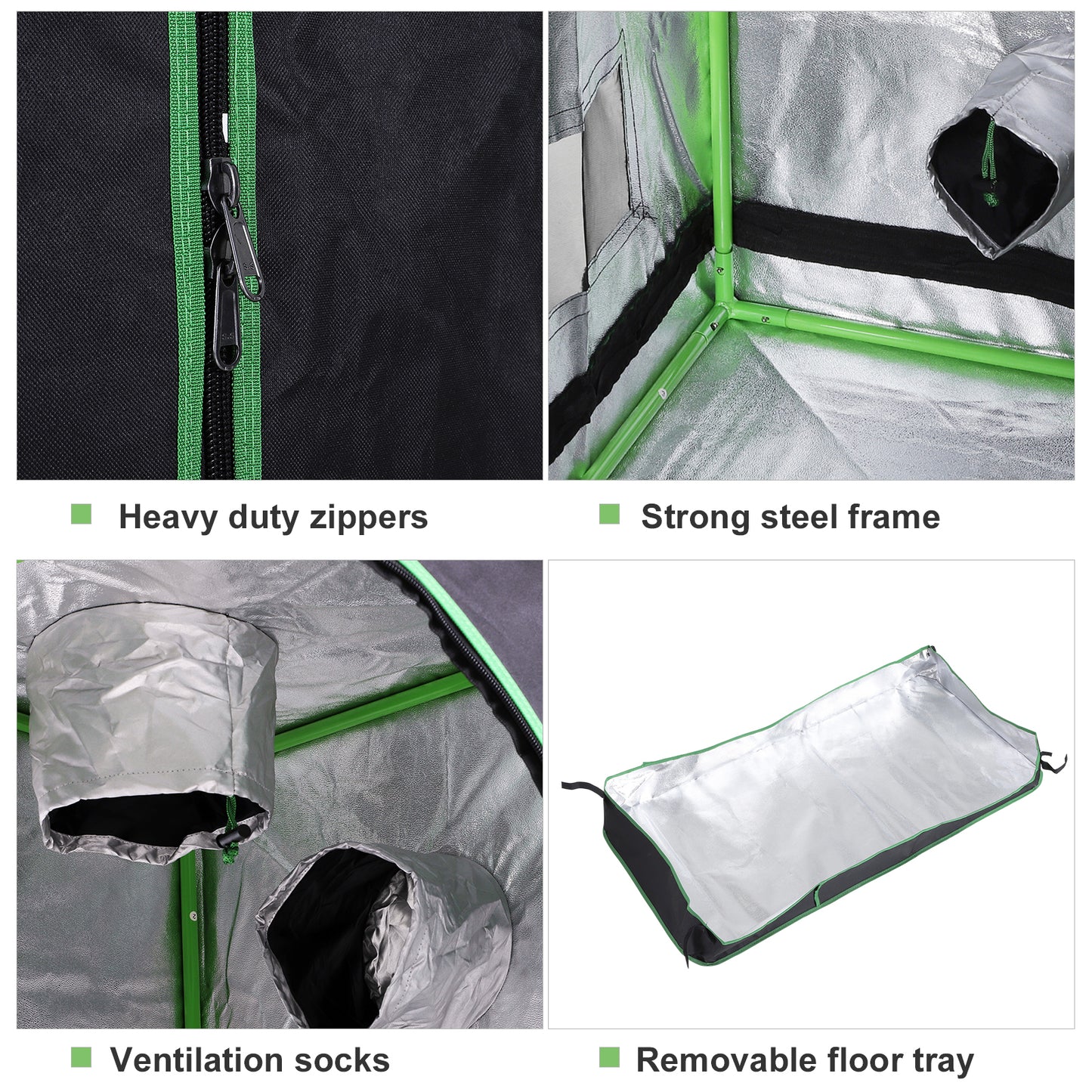 Mylar Hydroponic Grow Tent w/ Floor Tray for Indoor Plant 60x60x140cm