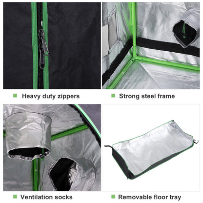 Mylar Hydroponic Grow Tent w/ Floor Tray for Indoor Plant 60x60x140cm