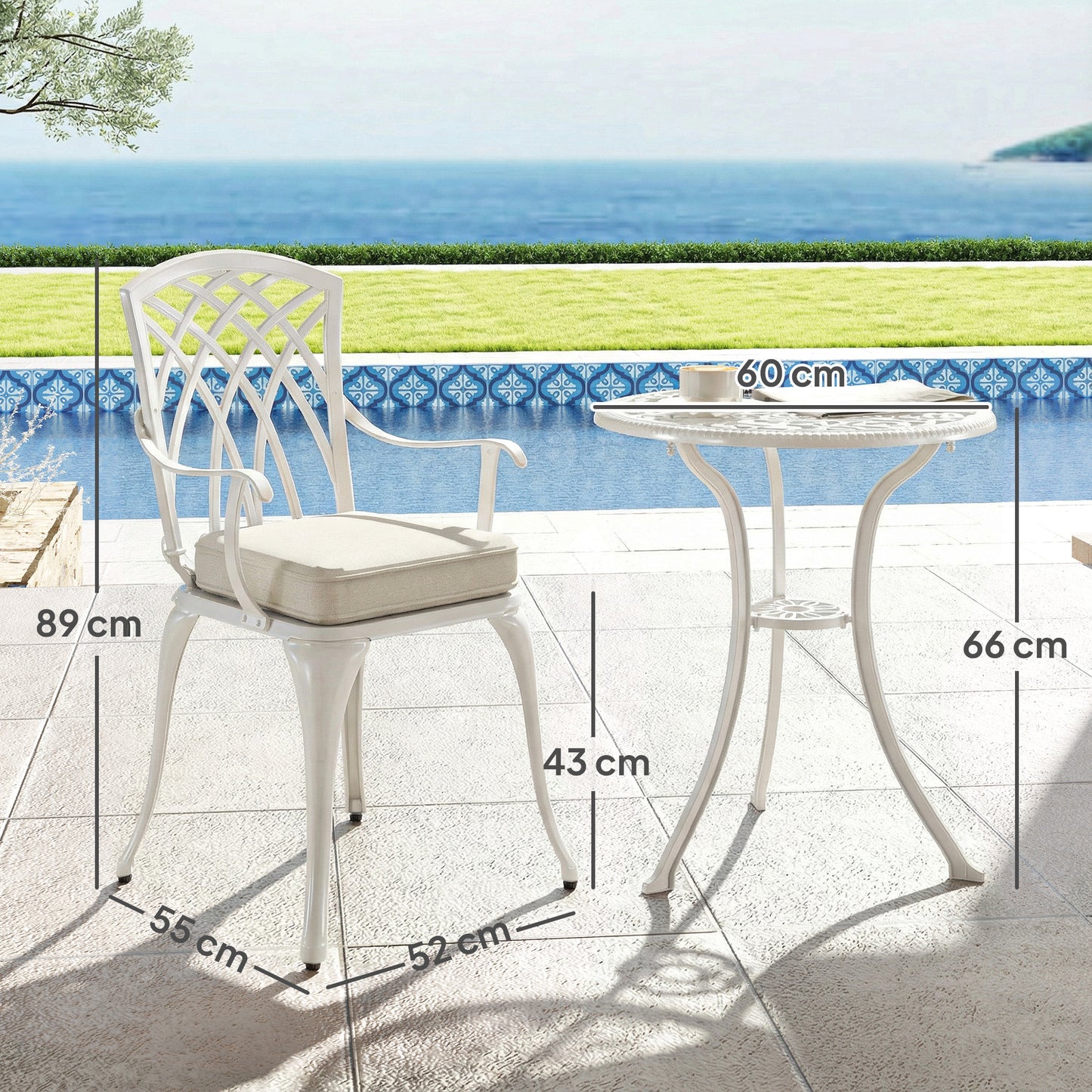 3 PCs Aluminium Garden Coffee Table Set w/ Parasol Hole & Cushions