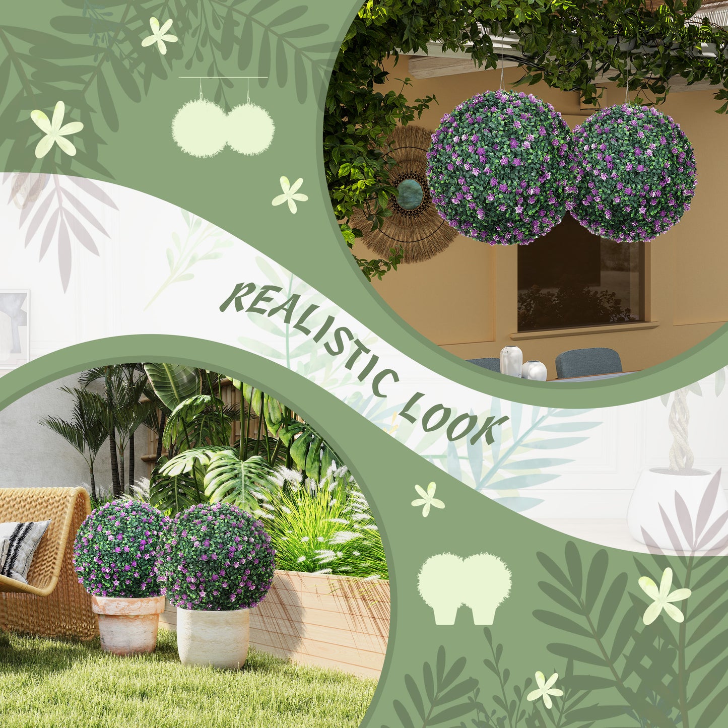 Set of 2 Artificial Topiary Balls Indoor Outdoor Faux Boxwood Balls