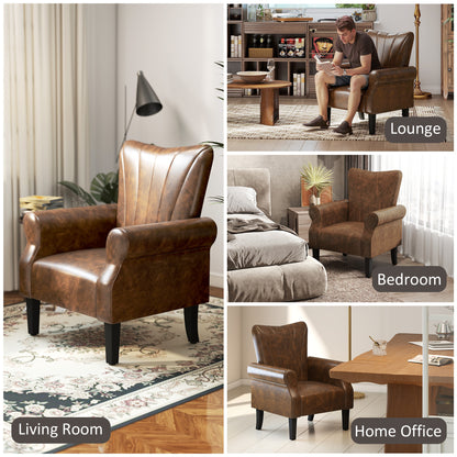 Upholstered Modern Accent Chair,  Armchair with Wood Legs, Brown