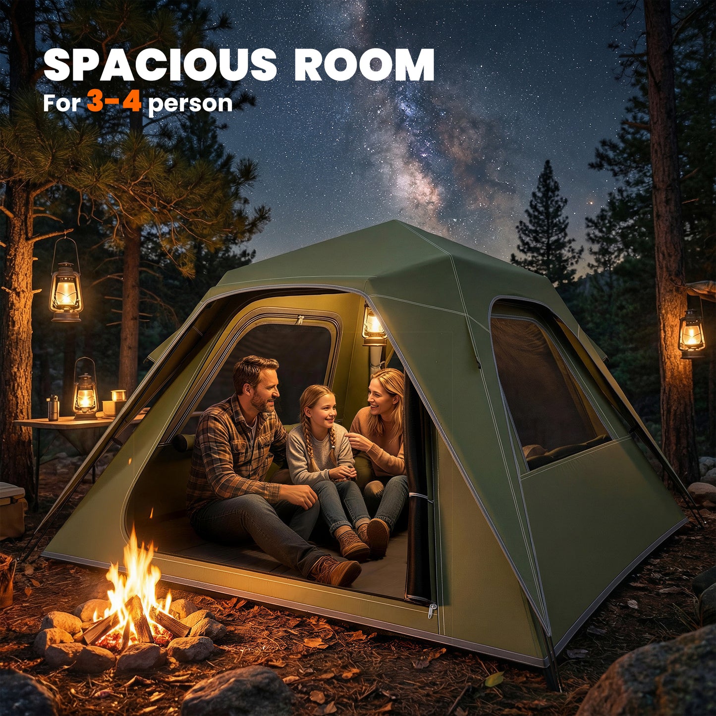 Pop Up Tent Waterproof Camping Tents 2-3 People Green