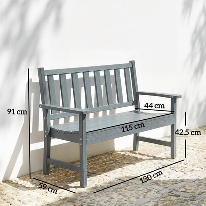 2 Seater Plastic Garden Bench, Outdoor Patio Furniture, Grey