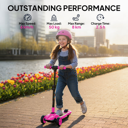 Electric Scooter for Kids, 3 Wheel Foldable Kids Scooter, Pink
