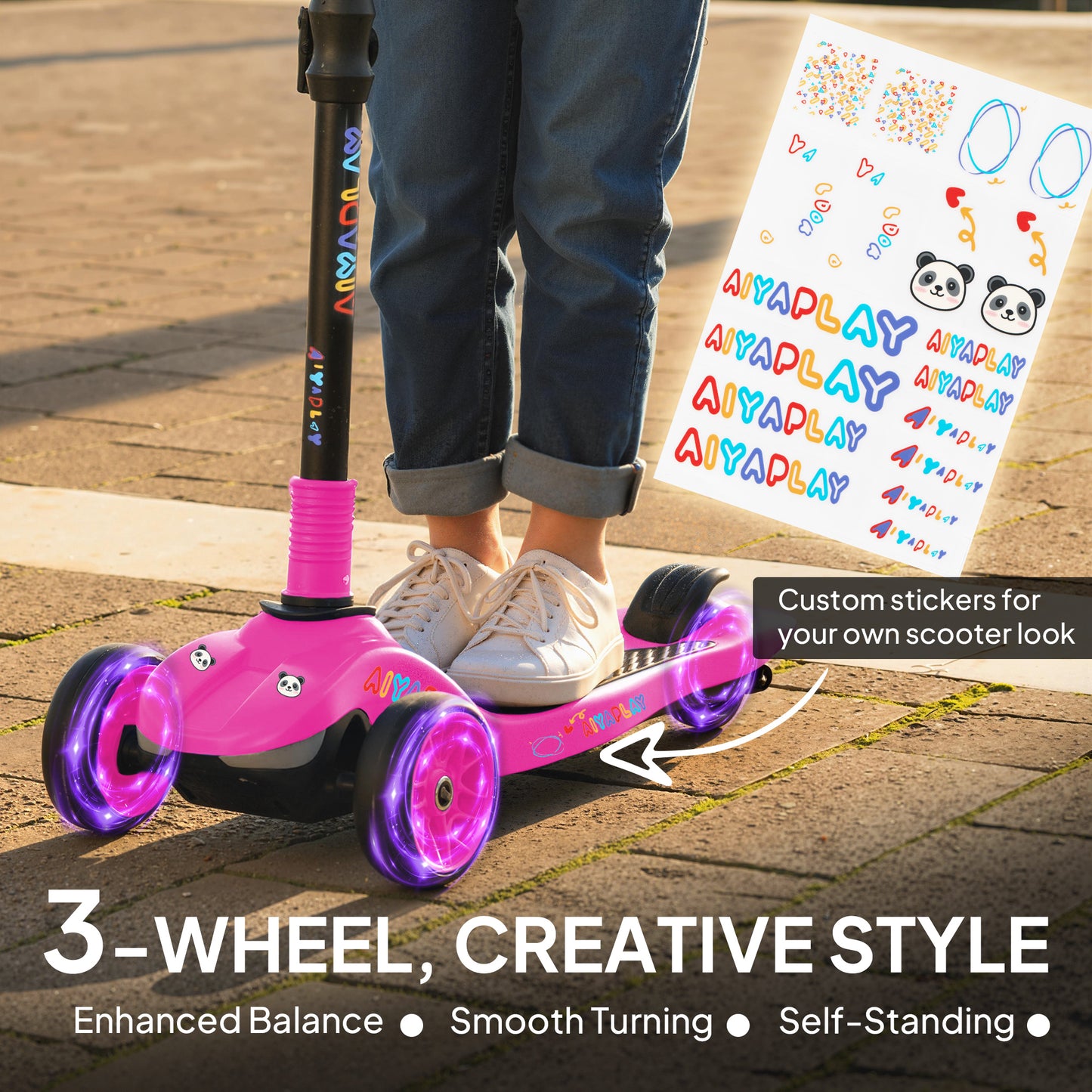 Electric Scooter for Kids, 3 Wheel Foldable Kids Scooter, Pink