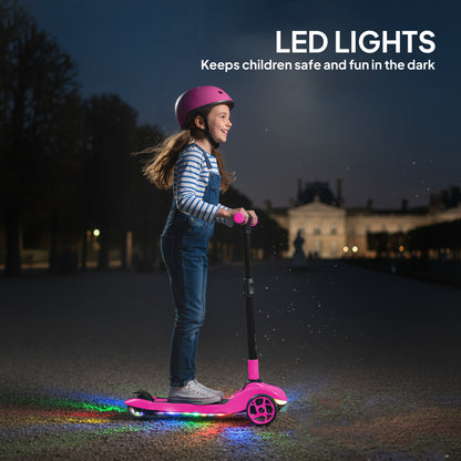 Electric Scooter for Kids, 3 Wheel Foldable Kids Scooter, Pink