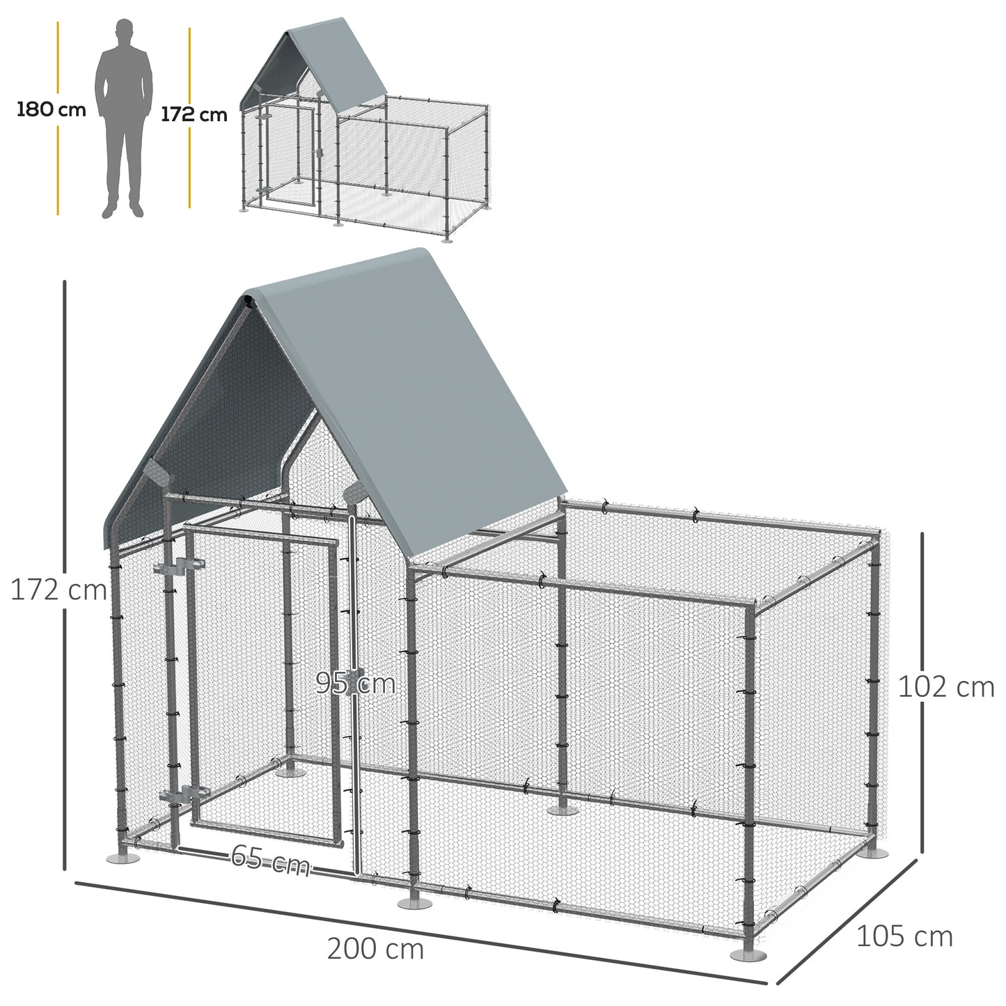Walk In Chicken Run Large Outdoor Chicken Cage Coop w/ Cover 2 x 1 x 1.7m